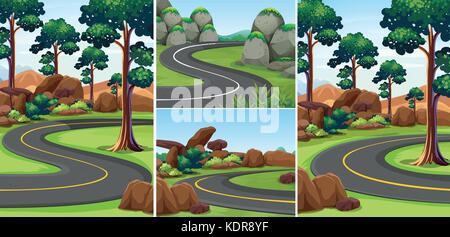 Diverse scene con le strade nel parco illustrazione Illustrazione Vettoriale