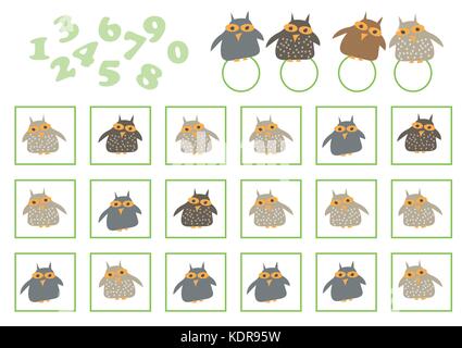 Conteggio di gioco per bambini in età prescolare. Educational un gioco matematico Illustrazione Vettoriale