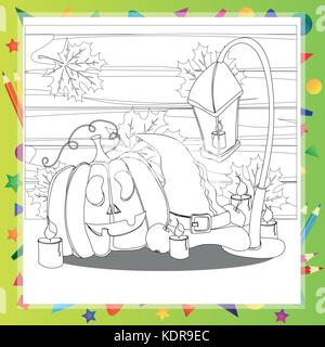 Halloween libro da colorare. Di zucca e il cappello. Illustrazione Vettoriale