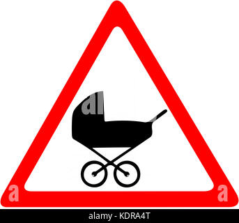 Bambino trasporto modo, passaggio segno di avvertimento. simbolo di divieto rosso simbolo di avvertimento segno su sfondo bianco. Foto Stock