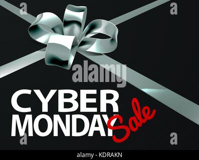 Cyber Monday sale Silver Ribbon Gift Bow Design Illustrazione Vettoriale