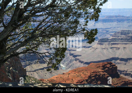 Vista del fiume Colorado Rapids e dal bordo Sud del Grand Canyon Foto Stock