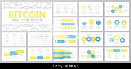 Set di denaro digitale e bitcoin, elementi cryptocurrency multiuso per il modello di presentazione diapositive con grafici e tabelle. foglietto, relazione corporate marketing, pubblicità, relazione annuale, per la copertina del libro di design. Illustrazione Vettoriale