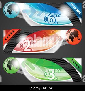 Set di tre colorato prodotto orizzontale le intestazioni di vendita o banner con abstract creative elemento di design per il web - modello illustrazione nel vettore Illustrazione Vettoriale