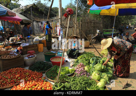 Villaggio Minhla sulla destra (ovest) banca del fiume Irrawaddy in Myanmar (Birmania). Foto Stock