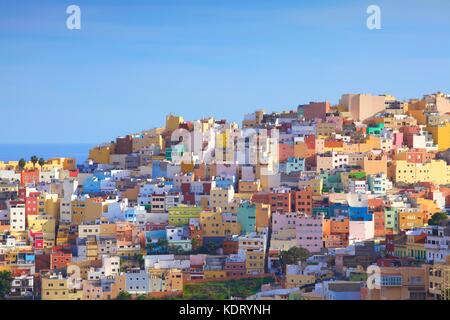 Gli edifici colorati in San Juan distretto, Las Palmas de Gran Canaria Gran Canaria Isole Canarie Spagna, Oceano Atlantico, Europa Foto Stock