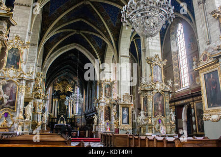 All interno della cattedrale basilica della Natività della Beata Vergine Maria a Sandomierz, Polonia. una chiesa gotica costruita nel XIV secolo Foto Stock