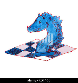 Disegno ad acquerello kids cartoon a scacchi su sfondo bianco Foto Stock
