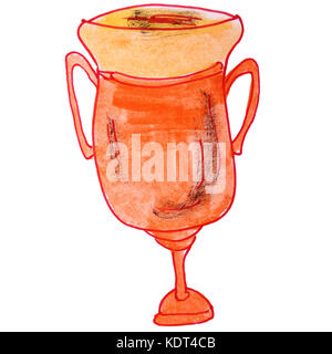 Disegno ad acquerello kids cartoon cup su sfondo bianco Foto Stock