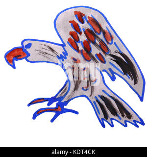 Disegno ad acquerello kids cartoon eagle su sfondo bianco Foto Stock