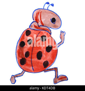 Disegno ad acquerello kids cartoon coccinella su sfondo bianco Foto Stock