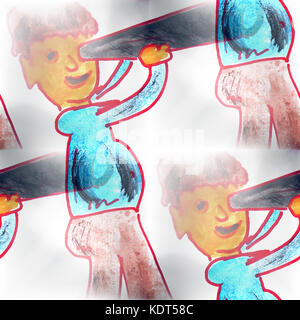 Sfondo murale senza cuciture un ragazzo e uno sfondo con motivo a pipa Foto Stock