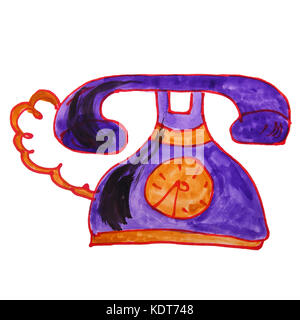 Telefono ad acquerello, disegno retrò stile cartoon isolato Foto Stock