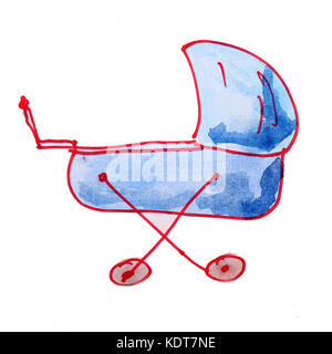 Prams disegno ad acquerello cartone animato isolato su uno sfondo bianco Foto Stock