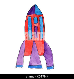 Rocket disegno ad acquerello isolati su sfondo bianco Foto Stock