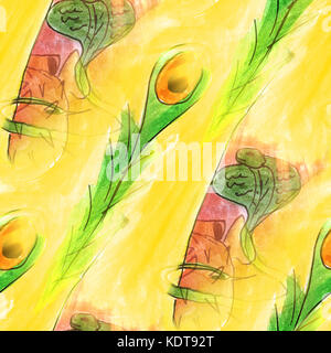 Seamless snake, cobra, giallo luce verde acquerello artista wal Foto Stock