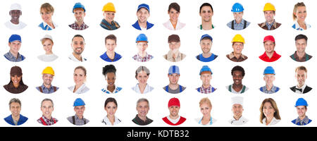 Gruppo professionale di lavoratori in uniforme su sfondo bianco Foto Stock