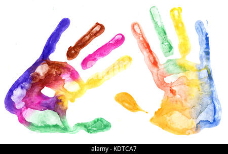 Multicolori stampe a mano su sfondo bianco Foto Stock