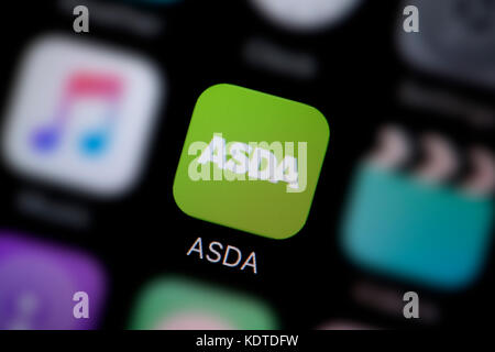 Una inquadratura ravvicinata del logo che rappresenta la Asda Icona app, come si vede sullo schermo di un telefono intelligente (solo uso editoriale) Foto Stock