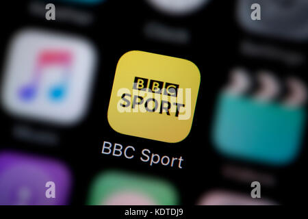 Una inquadratura ravvicinata del logo che rappresenta la BBC Sport Icona app, come si vede sullo schermo di un telefono intelligente (solo uso editoriale) Foto Stock