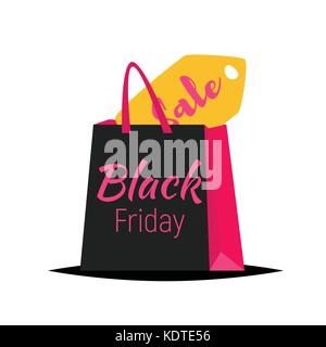 Vettore web stile venerdì nero modello di pagina di intestazione con design colorato borse per lo shopping e vendita etichetta su sfondo bianco Illustrazione Vettoriale
