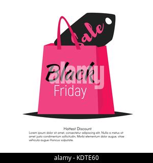 Vettore web stile venerdì nero modello di pagina di intestazione con design colorato borse per lo shopping e vendita etichetta su sfondo bianco Illustrazione Vettoriale
