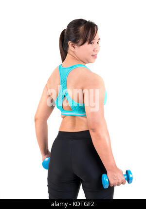 Asian chubby donna holding di pesi di esercizio Foto Stock