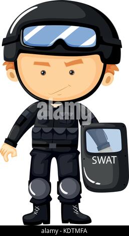 Swat in nero tuta di sicurezza illustrazione Illustrazione Vettoriale