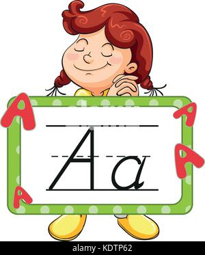 Felice ragazza alfabeto e flashcard per lettera una illustrazione Illustrazione Vettoriale
