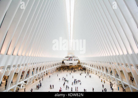 La straordinaria architettura dell'occhio al World Trade Center hub di trasporto nella città di New York, Stati Uniti Foto Stock