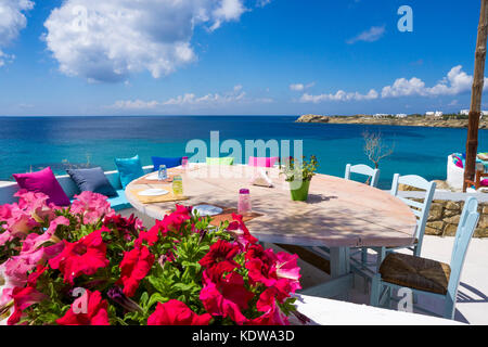 Anna's Place, elegante bar sulla spiaggia di paradise beach, Mykonos, Cicladi, Egeo, Grecia, Europa Foto Stock