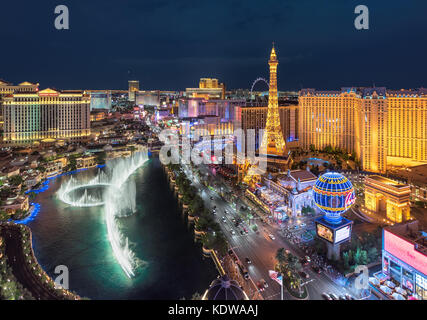 Vista aerea di illuminazione notturna strip di Las Vegas Foto Stock