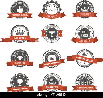 Emblemi, stemmi e francobolli con nastri - premi e disegni di guarnizioni di tenuta Illustrazione Vettoriale