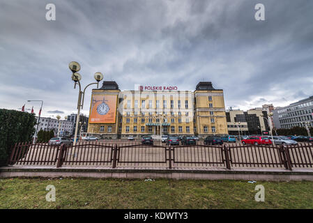 Sede della Polskie radio (Polish radio), ente nazionale di radiodiffusione finanziato dallo Stato a Varsavia, Polonia Foto Stock