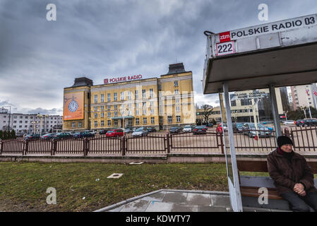 Sede della Polskie radio (Polish radio), ente nazionale di radiodiffusione finanziato dallo Stato a Varsavia, Polonia Foto Stock