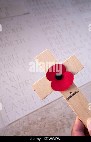 Tenere una Croce di legno memoriale a Thiepval Memorial Thiepval Albert Peronne Somme Hauts-de-France Francia Foto Stock