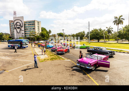 Fidel Castro a Cuba di una scultura in Piazza della Rivoluzione cubana Havana, Plaza de la Revolución, Fidel Castro Piazza della Rivoluzione, Ministero dell'interno edificio Foto Stock