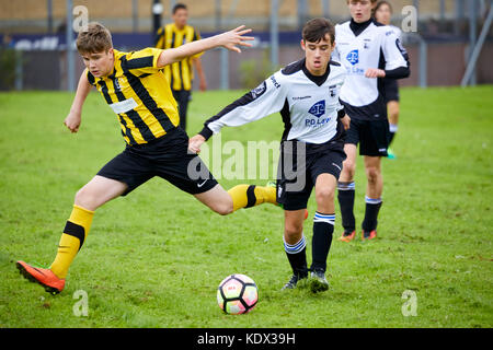 Highfield Grange FC sotto 15s sporting il loro nuovo David Wilson Case kit sponsorizzato. Gruppo JRW rebrand per Mature. Foto Stock