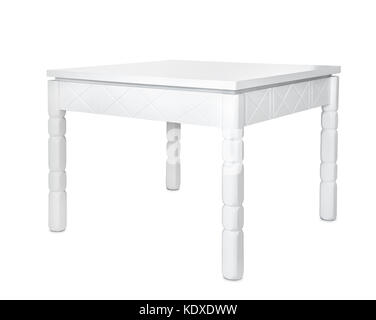 White tavolo da caffè in legno isolato su bianco Foto Stock