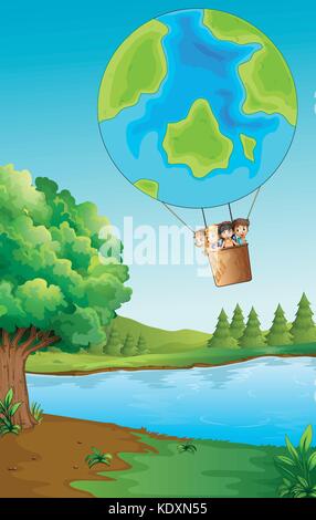 Equitazione per bambini sul palloncino sul parco illustrazione Illustrazione Vettoriale