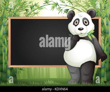 Modello di confine con panda e illustrazione di bambù Illustrazione Vettoriale
