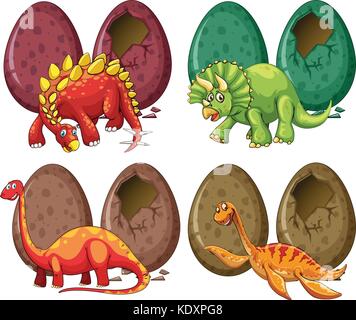 Quattro tipi di dinosauri e uova illustrazione Illustrazione Vettoriale