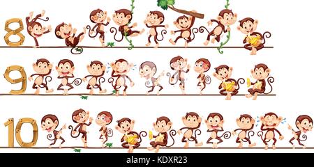 Il conteggio dei numeri con le scimmie illustrazione Illustrazione Vettoriale