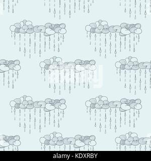 Rainy seamless pattern con nuvole e gocce di pioggia Illustrazione Vettoriale