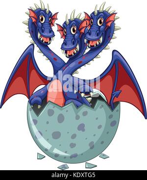 Tre teste drago in grigio illustrazione di uovo Illustrazione Vettoriale