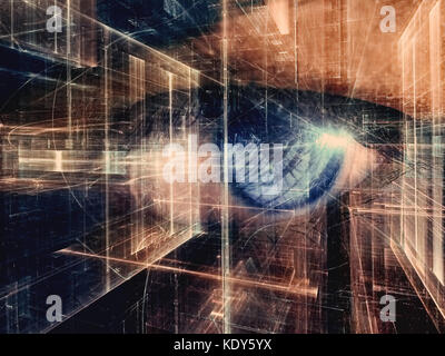 Collage futuristico con un frattale e un occhio Foto Stock