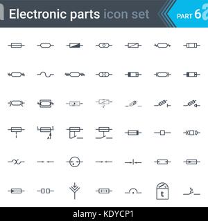 Vettore completo set di elettrico e lo schema di circuito elettronico i simboli e gli elementi - fusibili e protezione elettrica simboli Illustrazione Vettoriale