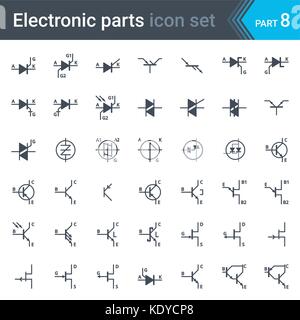 Vettore completo set di elettrico e lo schema di circuito elettronico i simboli e gli elementi - tiristori e triac, diac e transistor Illustrazione Vettoriale