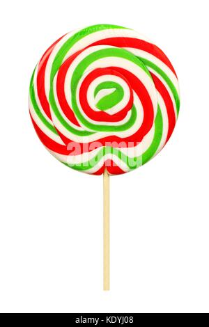 Rosso, verde e bianco Natale lollipop isolato su uno sfondo bianco Foto Stock