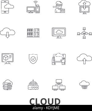La tecnologia cloud, internet, web, amministrazione di sistema che ospita le icone della linea. corse modificabile. design piatto illustrazione vettoriale il concetto di simbolo. lineare segni isolato Illustrazione Vettoriale
